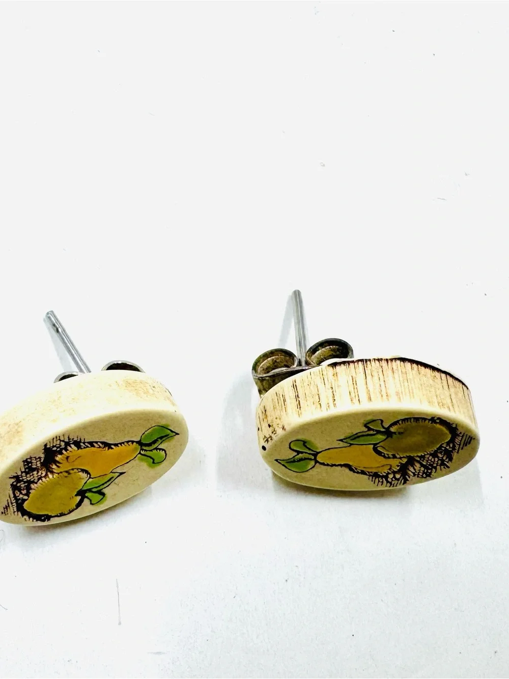 Vintage hand-painted oval wooden earrings RARE